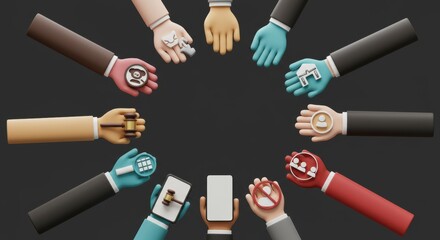 Global Fintech Collaboration: Hands Holding Digital Assets,  Illustrating  International Business & Online Security