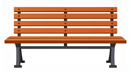 Wooden Park Bench Illustration Slatted Back, Flat Seat Design, park furniture park bench, outdoor seating