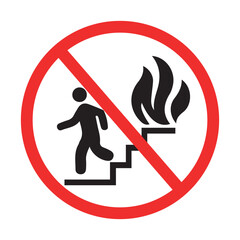 no access to stairs with fire symbol in red circle and diagonal line