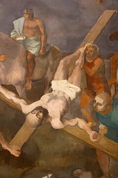 S. Eugenio basilica, Rome, Italy. Fresco. Saint Peter&rsquo;s crucifixion