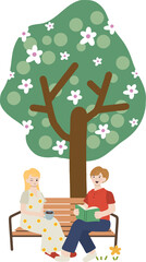 공원 벤치에서 휴식을 즐기는 남녀 커플