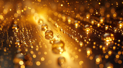 Droplets on metal surface with macro focus and reflective lighting.