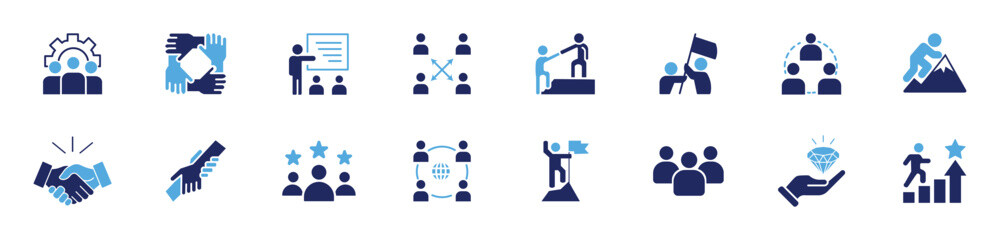 Teamwork and Business People icon set. Goal setting, team target, leadership, collaboration ,  Business icons. Team signs. Vector illustration . 