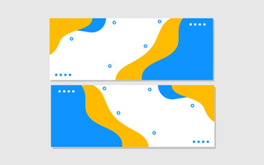 Two abstract banners with yellow and blue wavy shapes.