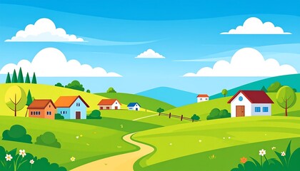 Fototapeta premium Sunny Village Hillscape.