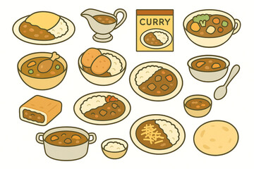 フラットなカレーのイラストセット