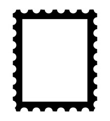 Minimalist postage stamp silhouette icon in bold black vector style. Ideal for mail-related designs, logo elements, web icons, branding, and retro-style print or postal illustrations.