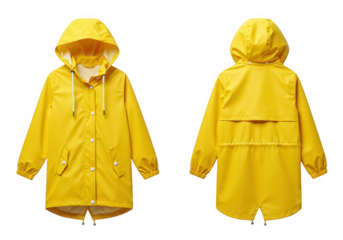 Yellow raincoat with hood isolated on transparent background