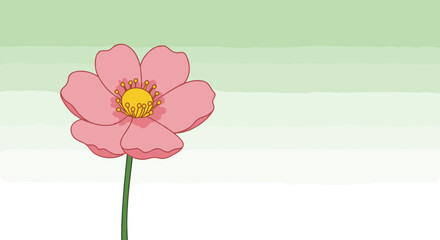 features a pink hibiscus flower in full bloom, with soft petals and a prominent central stamen. It is beautifully placed on a pastel background with soft green and pink accents.