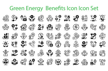 green energy Benefits Icon Icon Set.svg. collection, sketches, logo illustrations, web symbols, outline style pictograms package isolated on white background. Vector graphics. stock illustration