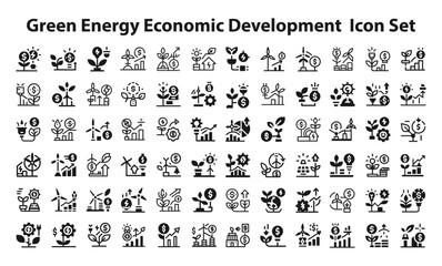 green energy Economic Development Icon Set.svg. collection, sketches, logo illustrations, web symbols, outline style pictograms package isolated on white background. Vector graphics. stock illustratio