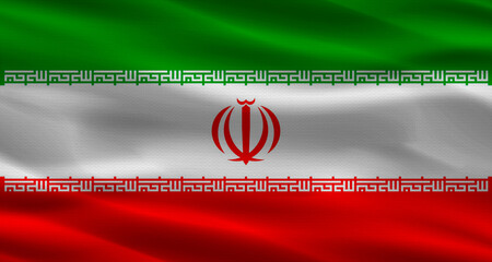 Iranian flag with fabric texture. Realistic flag of Iran waving