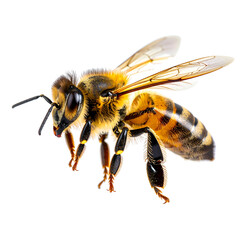 Transparent PNG available a stunning bee is flying, isolated on transparent background, macro, incredible pollinator, generative AI