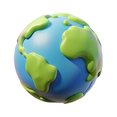 3d cartoon earth globe green and blue planet isolated on transparent background