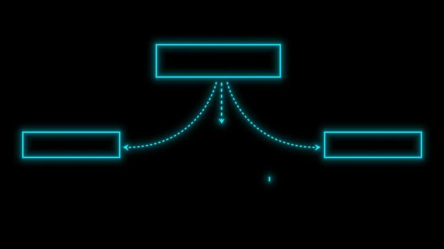 Glowing Flow chart, decision tree, industrial process. Business strategy, connection and geometric shapes. Map, plan, chart, connection in process. 