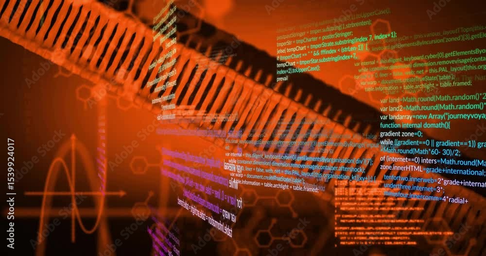 Poster At opening twisting ribbon undulating with fading code and emerging hex pattern showing data flow