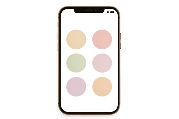 Smartphone screen with six pastel color circles on white background. Color palette app interface for design and UI mockup