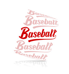 Red and light pink stylized "Baseball" word art with reflection. Vector illustration on white background. Hand-written script with contrast in the style of sports lettering and calligraphy