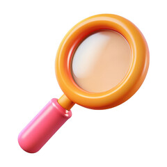 3d cartoon magnifying glass pink and orange isolated on transparent background