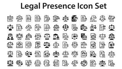 legal presence Icon Set.svg. sketches, logo illustrations, web symbols, outline style pictograms package isolated on white background. Vector graphics. stock illustration...