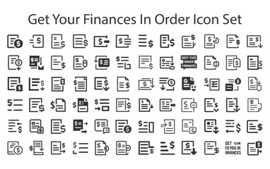 Get your finances in order Icon Set.svg. sketches, logo illustrations, web symbols, outline style pictograms package isolated on white background. Vector graphics. stock illustration...