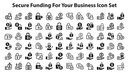 Secure funding for your business Icon Set.svg.  logo illustrations, web symbols, outline style pictograms package isolated on white background. Vector graphics. stock illustration...