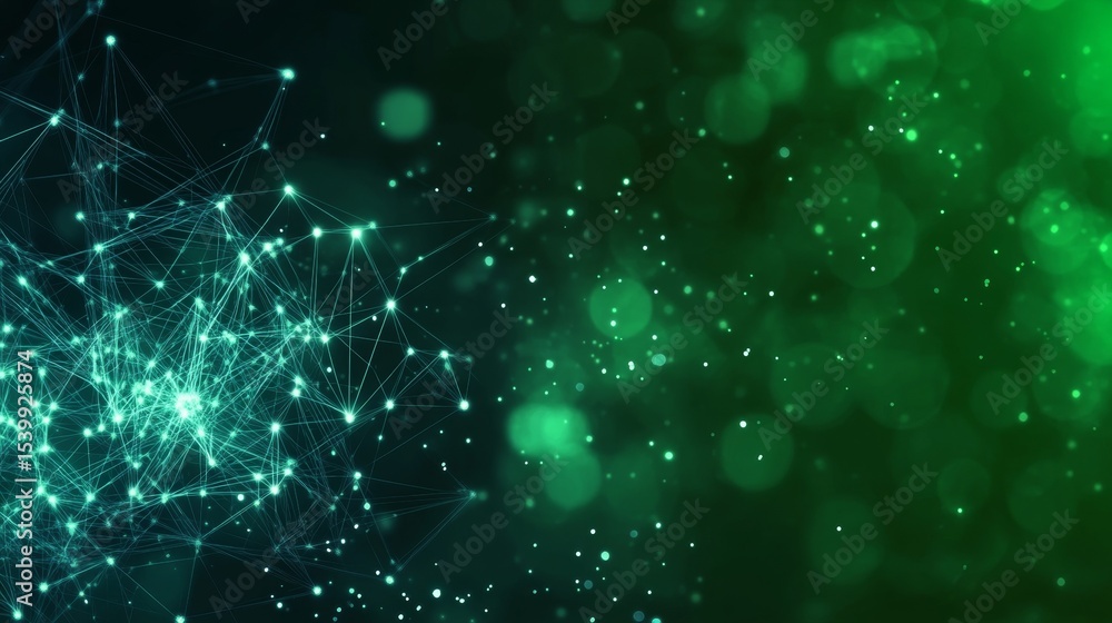 Poster emerald network interconnected web of lights with futuristic technology and data visualization