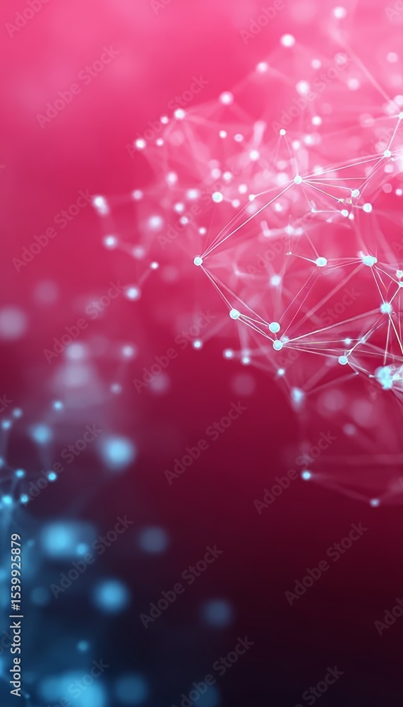 Poster intricate pink polygonal abstraction with glowing networks and digital mesh representing data flow