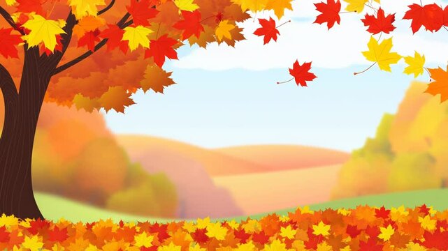 animated autumn frame background with free space for text, decorated with vibrant maple leaves. warm seasonal colors evoke beauty of fall, perfect for Thanksgiving, back to school themes, harvest time