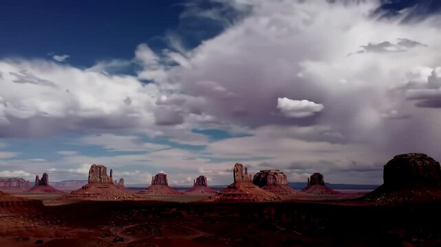 Vast desert landscape under a dramatic sky