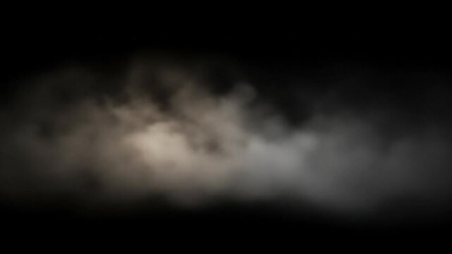 Realistic fog effect drifting slowly across a black background in seamless loop animation. Ideal for video overlays, cinematic trailers, horror scenes, mysterious transitions, or background effects. 