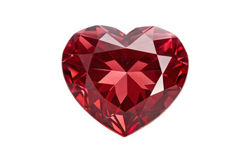 Brilliant red heart shaped gemstone isolated on transparent background