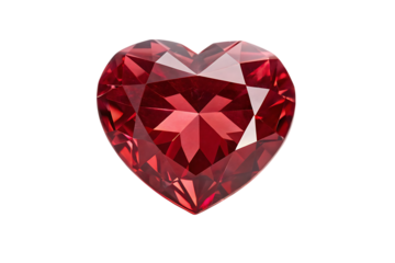 Brilliant red heart shaped gemstone isolated on transparent background