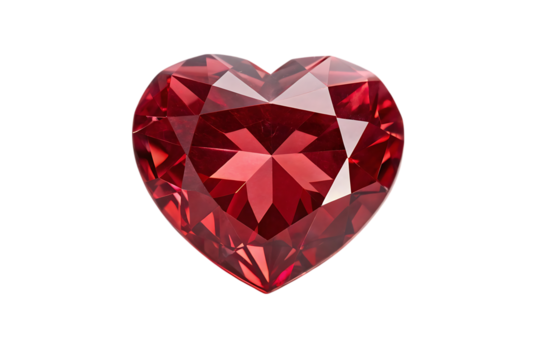 Brilliant red heart shaped gemstone isolated on transparent background
