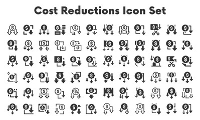 Cost Reductions Icon Set, Best and Creative Icon Design.sketches, logo illustrations, web symbols, outline style pictograms package isolated on white background. Vector graphics. stock illustration...