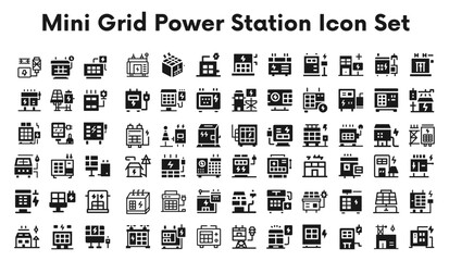 Mini Grid Power Station icon Set. sketches, logo illustrations, web symbols, outline style pictograms package isolated on white background. Vector graphics. stock illustration...
