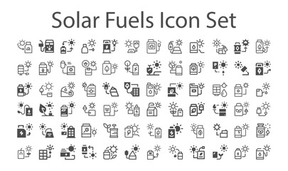 Solar Fuels Icon Set.svg. sketches, logo illustrations, web symbols, outline style pictograms package isolated on white background. Vector graphics. stock illustration...