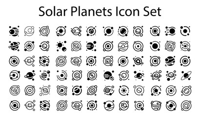 solar Planets Icon Set.svg.  sketches, logo illustrations, web symbols, outline style pictograms package isolated on white background. Vector graphics. stock illustration...