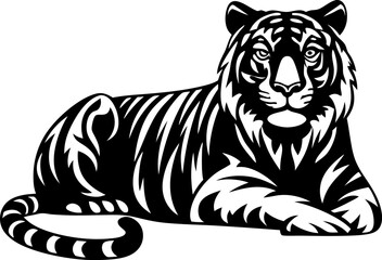 Obraz premium Black Tiger Silhouette Wile Animal Vector Illustration on Transparent Background