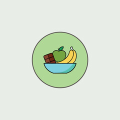 Fruit Bowl with Apple Banana and Chocolates Vector Illustration for Healthy Diet