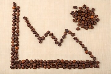 Coffee Beans Forming a Decreasing Graph on Beige Fabric