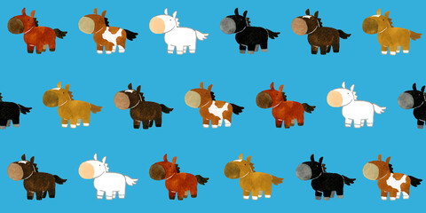 かわいい馬のシームレスパターン　手描きイラストの動物柄