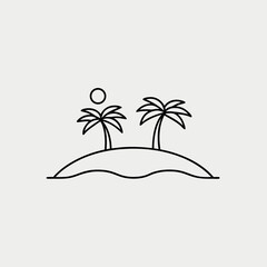 Island with Two Palm Trees Line Art Vector Icon for Tropical Travel Themes