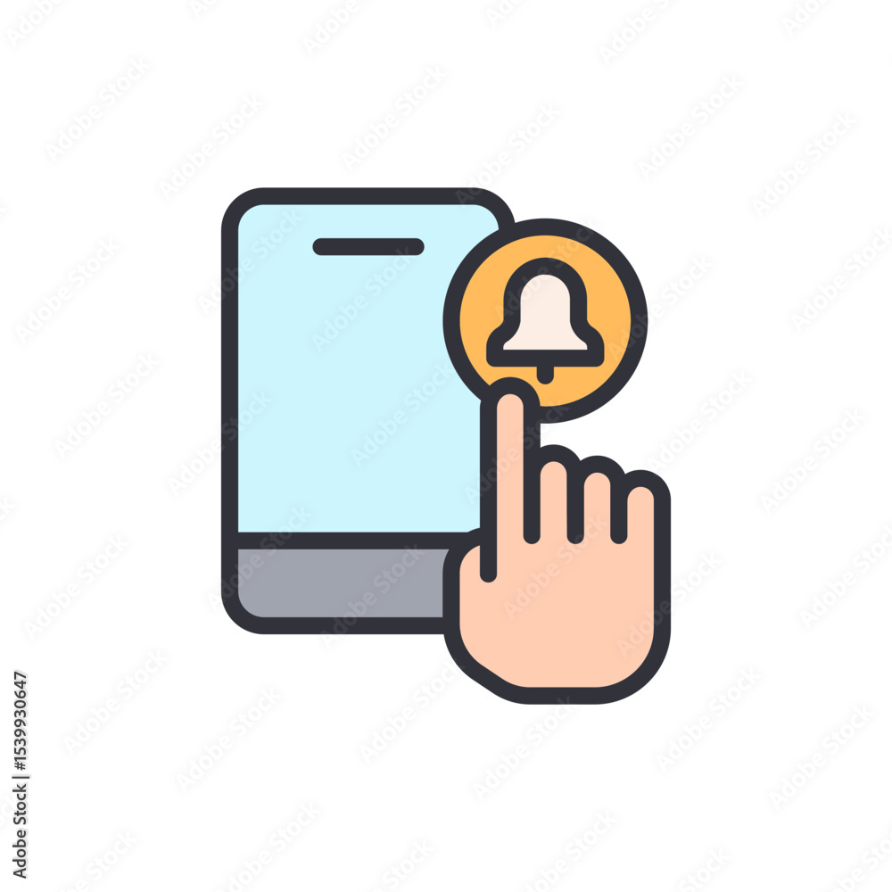 Poster smartphone notification triggered by hand gesture on transparent backdrop