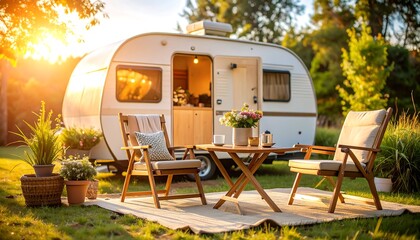 Sunset Campervan Idyllic Camping.