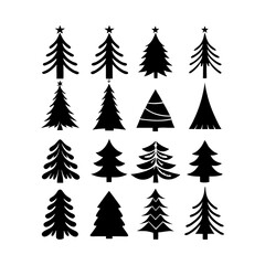 Obraz premium Collection of sixteen christmas tree silhouettes in various styles on white background