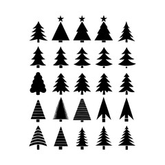 Obraz premium Collection of twenty one black christmas tree silhouettes in a grid arrangement