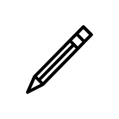 A simple black outline drawing of a pencil with a white background in the image