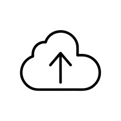 A simple black and white outline of a cloud with an upward pointing arrow inside it