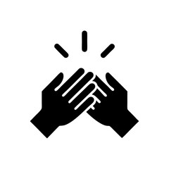 Illustration of two hands clapping together with radiating lines above them in black